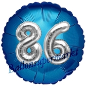 Runder Luftballon Jumbo Zahl 86, blau-silber mit 3D-Effekt zum 86. Geburtstag