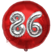 Runder Luftballon Jumbo Zahl 86, rot-silber mit 3D-Effekt zum 86. Geburtstag