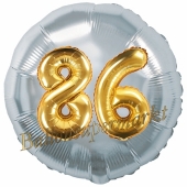 Runder Luftballon Jumbo Zahl 86, silber-gold mit 3D-Effekt zum 86. Geburtstag