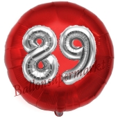 Runder Luftballon Jumbo Zahl 89, rot-silber mit 3D-Effekt zum 89. Geburtstag