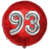 Runder Luftballon Jumbo Zahl 93, rot-silber mit 3D-Effekt zum 93. Geburtstag