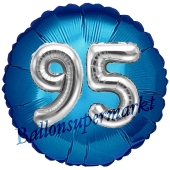 Runder Luftballon Jumbo Zahl 95, blau-silber mit 3D-Effekt zum 95. Geburtstag