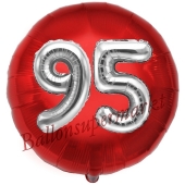 Runder Luftballon Jumbo Zahl 95, rot-silber mit 3D-Effekt zum 95. Geburtstag