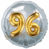 Runder Luftballon Jumbo Zahl 96, silber-gold mit 3D-Effekt zum 96. Geburtstag