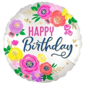 Geburtstags-Luftballon, Happy Birthday, Satin Floral mit Helium