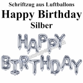 Happy Birthday, silber, Schriftzug, Folienballons zur Luftbefüllung