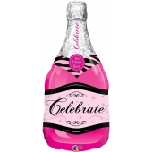 Sektflasche in Pink, Celebrate, Luftballon zum Geburtstag mit Helium Ballongas
