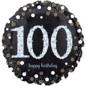 Luftballon zum 100. Geburtstag, Sparkling Birthday 100, ohne Helium-Ballongas