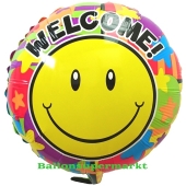 Luftballon aus Folie Welcome Smiley inklusive Helium-Ballongas