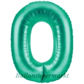 Zahl 0, Aquamarin, Luftballon aus Folie, 100 cm