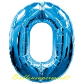 Zahl 0, Blau, Luftballon aus Folie, 100 cm
