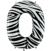 Zahl 0, Zebra Print, Luftballon aus Folie, 100 cm