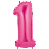 Folienballon Zahl 1, 100 cm, rosa