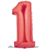 Zahl 1, Rot, Luftballon aus Folie, 100 cm