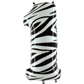 Zahl 1, Zebra Print, Luftballon aus Folie, 100 cm