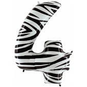 Zahl 4, Zebra Print, Luftballon aus Folie, 100 cm