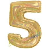 Zahl 5, holografisch, Gold, Luftballon aus Folie, 100 cm