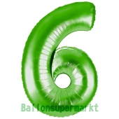 Zahl 6, Grün, Luftballon aus Folie, 100 cm