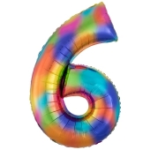 Zahlen Luftballon Zahl 6, Regenbogenfarben, Ballon aus Folie, Dekozahl ohne Helium