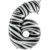 Zahl 6, Zebra Print, Luftballon aus Folie, 100 cm