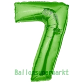 Zahlendekoration Zahl 7, Grün, Folienballon Dekozahl ohne Helium