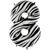 Zahl 8, Zebra Print, Luftballon aus Folie, 100 cm