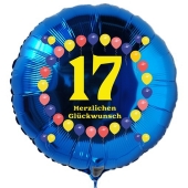 Luftballon aus Folie zum 17. Geburtstag, Herzlichen Glückwunsch Ballons 17, blau, ohne Ballongas