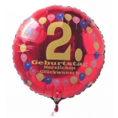 Luftballon aus Folie zum 2. Geburtstag, Herzlichen Glückwunsch Ballons 2, rot, ohne Ballongas