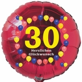 Luftballon aus Folie zum 30. Geburtstag, Herzlichen Glückwunsch Ballons 30, rot, ohne Ballongas