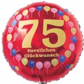 Luftballon aus Folie zum 75. Geburtstag, Herzlichen Glückwunsch Ballons 75, rot, ohne Ballongas