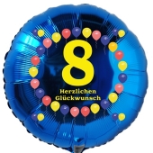 Luftballon aus Folie zum 8. Geburtstag, Herzlichen Glückwunsch Ballons 8, blau, ohne Ballongas