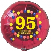 Luftballon aus Folie zum 95. Geburtstag, Herzlichen Glückwunsch Ballons 95, rot, ohne Ballongas