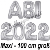 Abi 2022, große Buchstaben-Luftballons, 100 cm, Silber, inklusive Helium, zur Abiturfeier