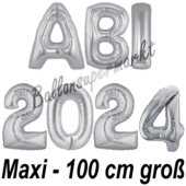 Abi 2024, große Buchstaben-Luftballons, 100 cm, Silber, zur Abiturfeier
