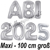 Abi 2025, große Buchstaben-Luftballons, 100 cm, Silber, inklusive Helium, zur Abiturfeier