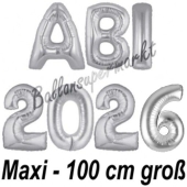 Abi 2026, große Buchstaben-Luftballons, 100 cm, Silber, inklusive Helium, zur Abiturfeier