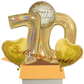 5 holografische Luftballons zum 70. Geburtstag, Gold Sparkle Birthday 70