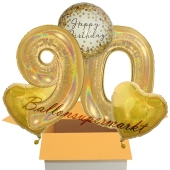 5 holografische Luftballons zum 90. Geburtstag, Gold Sparkle Birthday 90