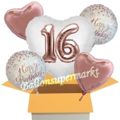 5 Luftballons zum 16. Geburtstag, Herz Jumbo 3D Sparkling Fizz Birthday Roségold 16