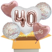 5 Luftballons zum 40. Geburtstag, Herz Jumbo 3D Sparkling Fizz Birthday Roségold 40