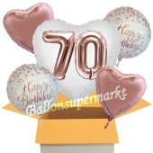 5 Luftballons zum 70. Geburtstag, Herz Jumbo 3D Sparkling Fizz Birthday Roségold 70