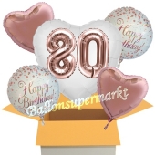 5 Luftballons zum 80. Geburtstag, Herz Jumbo 3D Sparkling Fizz Birthday Roségold 80