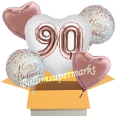 5 Luftballons zum 90. Geburtstag, Herz Jumbo 3D Sparkling Fizz Birthday Roségold 90