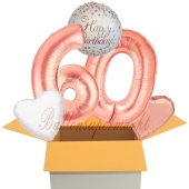 5 Luftballons zum 60. Geburtstag, Sparkling Fizz Birthday Roségold 60