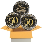 3 Luftballons aus Folie zum 50. Geburtstag, Sparkling Fizz Birthday Gold 50