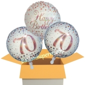 3 Luftballons aus Folie zum 70. Geburtstag, Sparkling Fizz Birthday Roségold 70