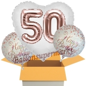 3 Luftballons zum 50. Geburtstag, Jumbo 3D Sparkling Fizz Birthday Rosegold 50