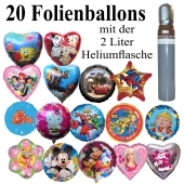 Ballons und Helium Midi Set, 20 Folienballons, 45 cm, 2 Liter Ballongas