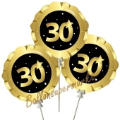 Mini-Folienballons Zahl 30 Schwarz-Gold, selbstaufblasend, 3 Stück