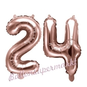 Zahlen-Luftballons aus Folie, Zahl 24 zum 24. Geburtstag und Jubiläum, Rosegold, 35 cm